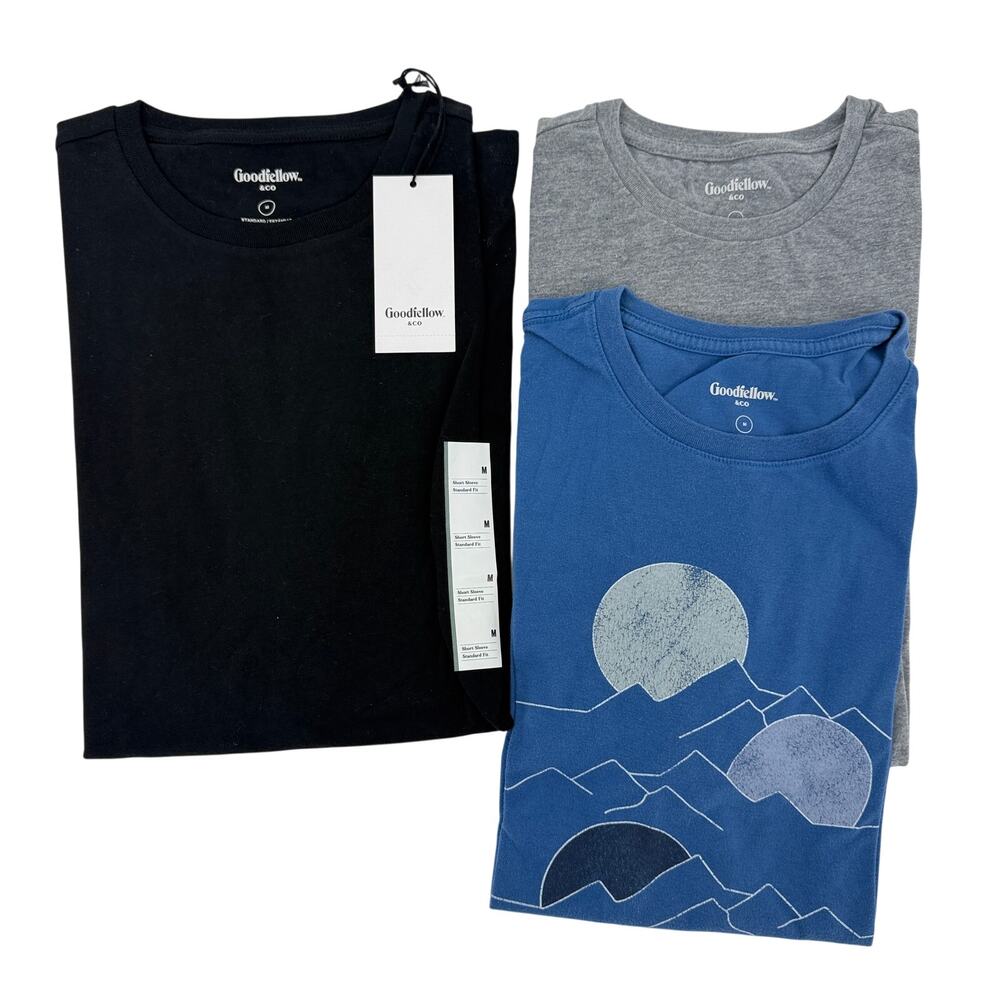 Lot of 3 Men's Size Medium Goodfellow & Co T-Shirts Black Gray Blue